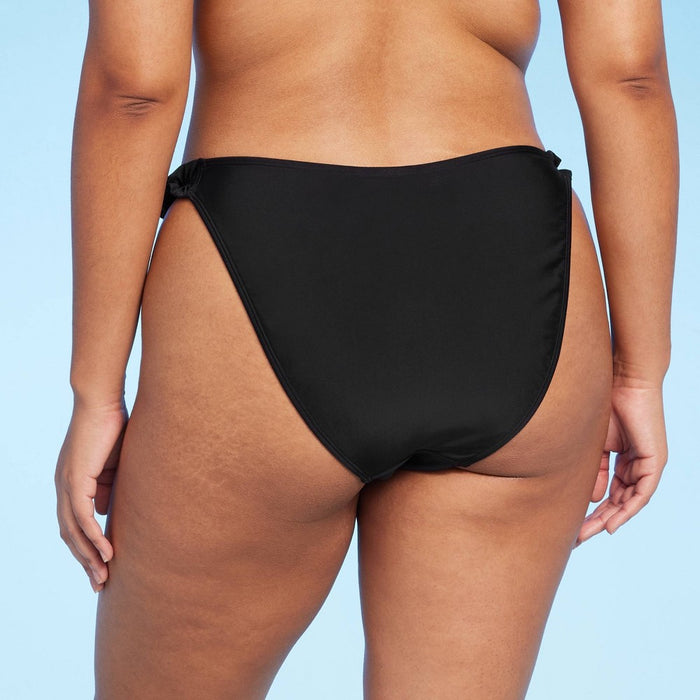 Ruffle Strap High Leg Bikini Bottom Black S -ADD 3 TO YOUR CART & 1 IS FREE!
