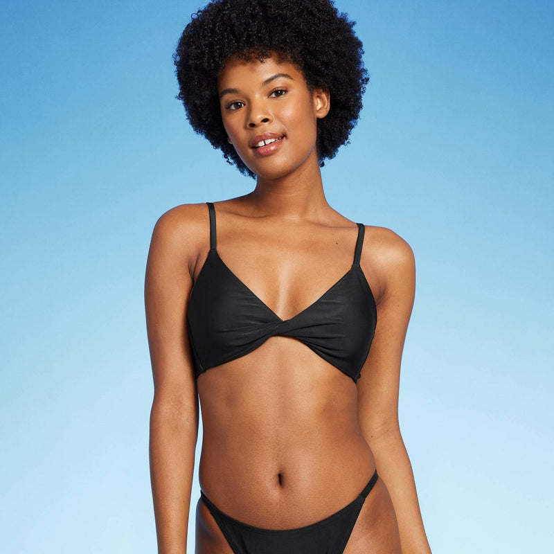 Twist-Front Bralette Bikini Top - Black S