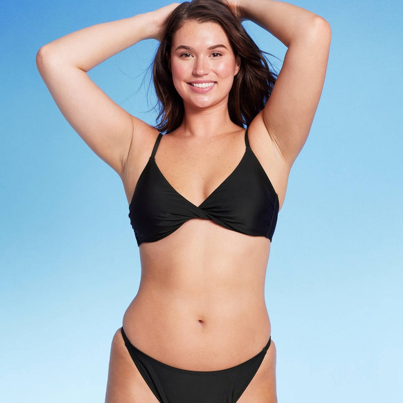 Twist-Front Bralette Bikini Top - Black S