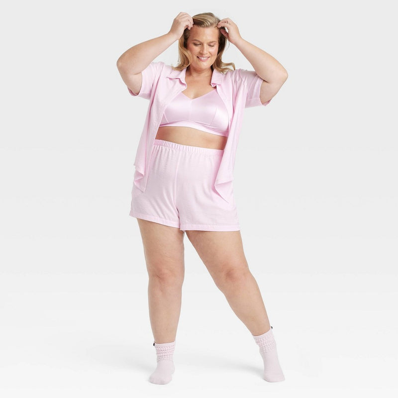 Satin Notch Collar Pajama Set - Auden Pink 4X