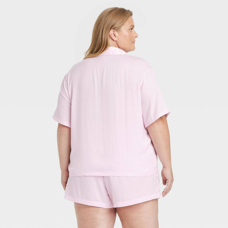 Satin Notch Collar Pajama Set - Auden Pink 4X