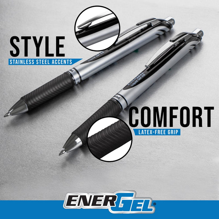 Pentel 5ct Rollergel Pens Energel 0.7mm Multiple Color Ink: Quick Drying, Retractable, Blue, Green, Black, Stationery Set