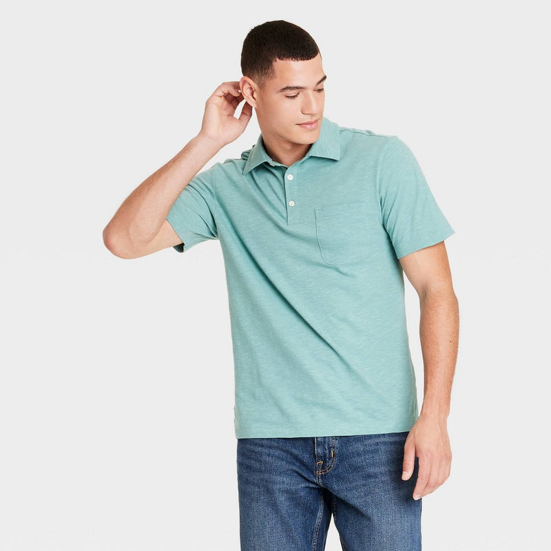 Mens Slub Jersey Polo Shirt Goodfellow & Co Aqua L