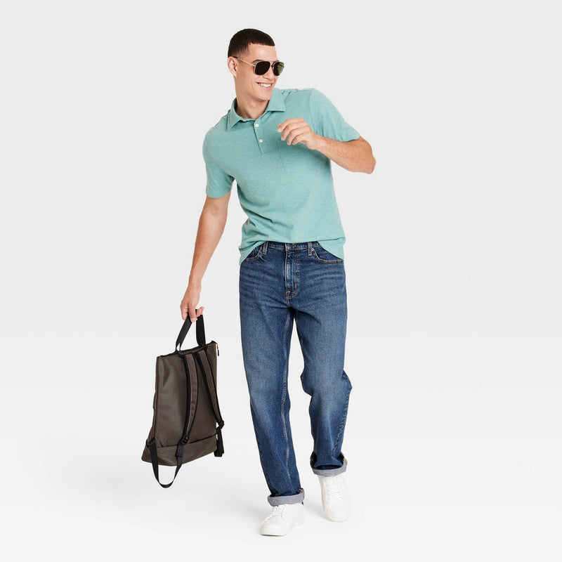 Mens Slub Jersey Polo Shirt Goodfellow & Co Aqua L