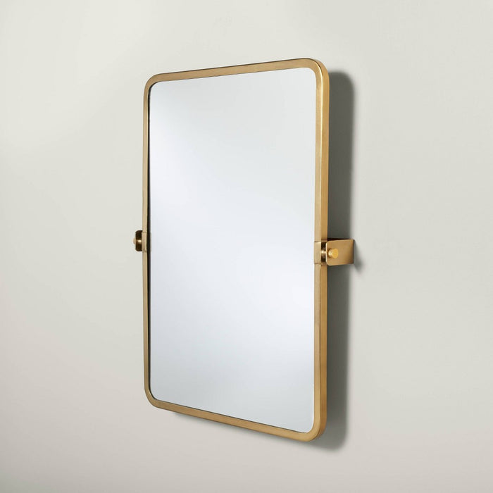 22"x30" Rectangular Bathroom Vanity Pivot Mirror Brass Finish - Hearth & Hand with Magnolia: Wall Mount, Tilt Feature (LOCAL PICKUP ONLY)