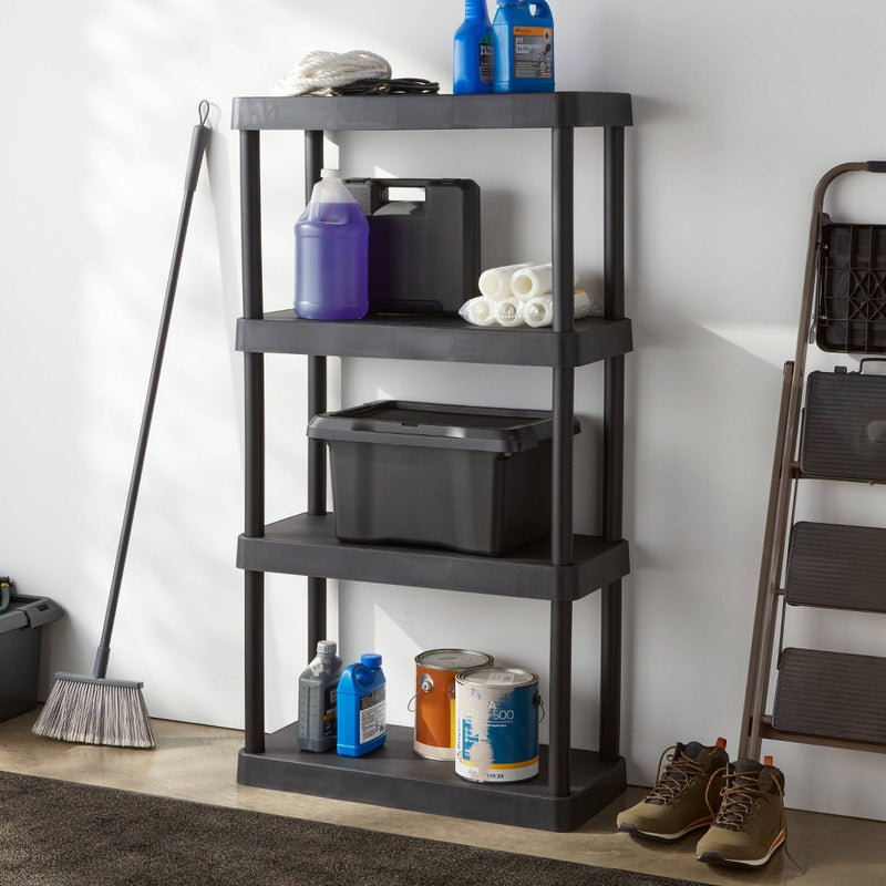 4 Tier Plastic Shelf Unit Black - Brightroom: Utility Storage Shelves, 55.8" Height, 70 lbs Capacity, Freestanding (LOCAL PICKUP ONLY)