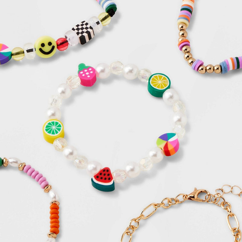Girls' 5pk Fruit and Smiley Bracelet Set - art class