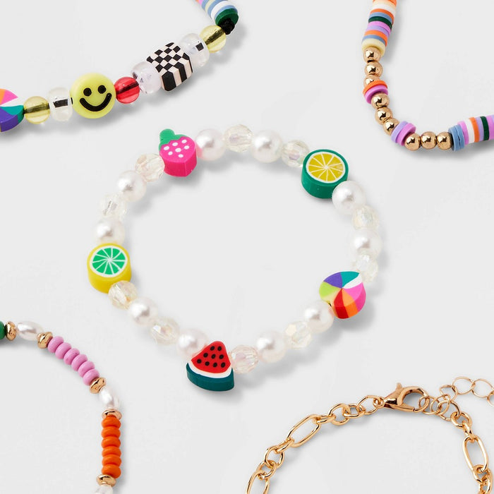 Girls' 5pk Fruit and Smiley Bracelet Set - art class