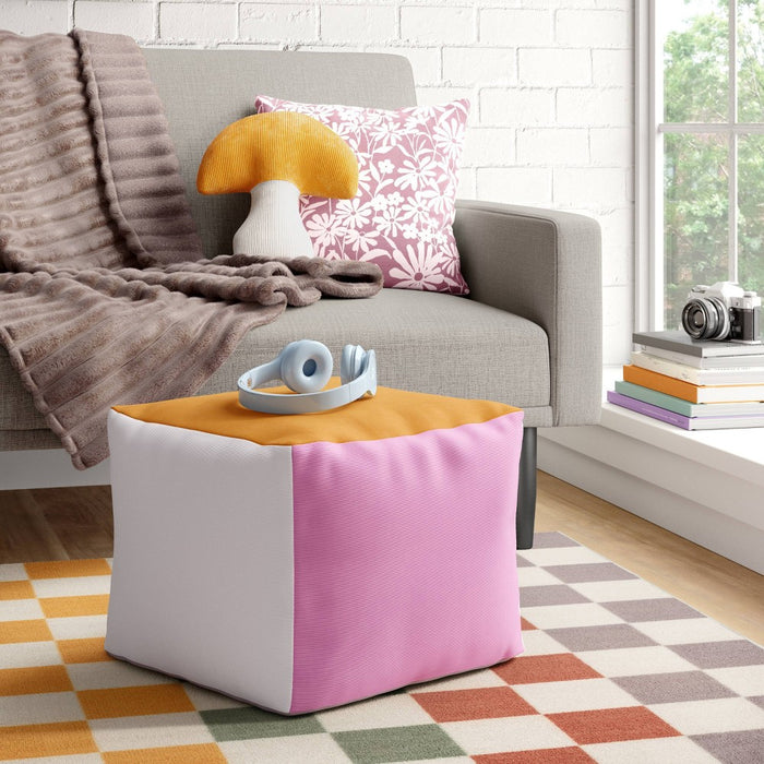Warm Tone Block Dorm Pouf - Room Essentials: Upholstered Square Ottoman, No Assembly Required