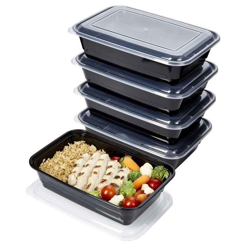 5pk One Compartment Meal Prep Food Storage Container Set: BPA-Free, Dishwasher-Safe, Plastic, 5 Containers with Lids