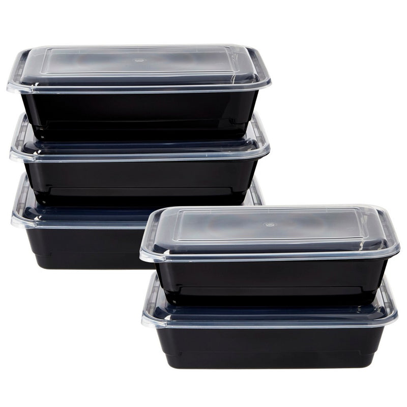 5pk One Compartment Meal Prep Food Storage Container Set: BPA-Free, Dishwasher-Safe, Plastic, 5 Containers with Lids