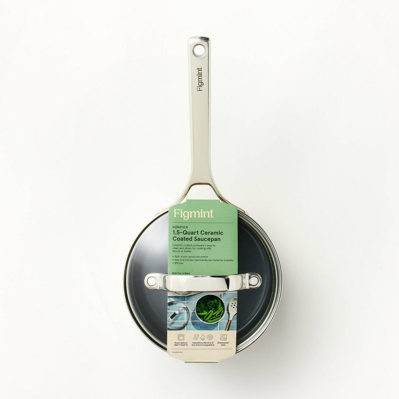 1.5qt Nonstick Ceramic Coated Aluminum Sauce Pan Cream - Figmint: Induction Safe, Dishwasher Safe, 1 Year Warranty