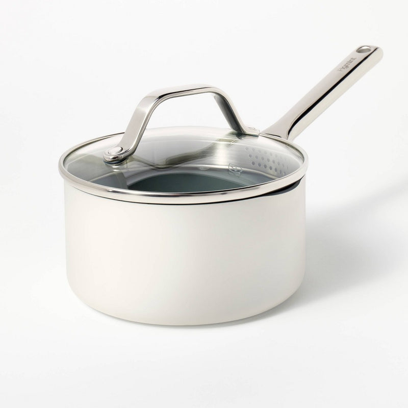 1.5qt Nonstick Ceramic Coated Aluminum Sauce Pan Cream - Figmint: Induction Safe, Dishwasher Safe, 1 Year Warranty