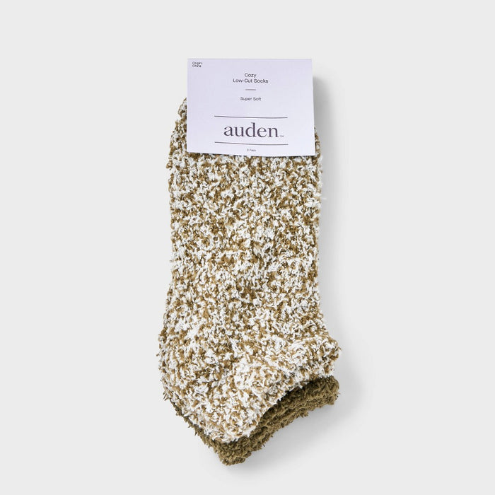 Women's Marled 2pk Cozy Low Cut Socks - Auden Olive Green 4-10