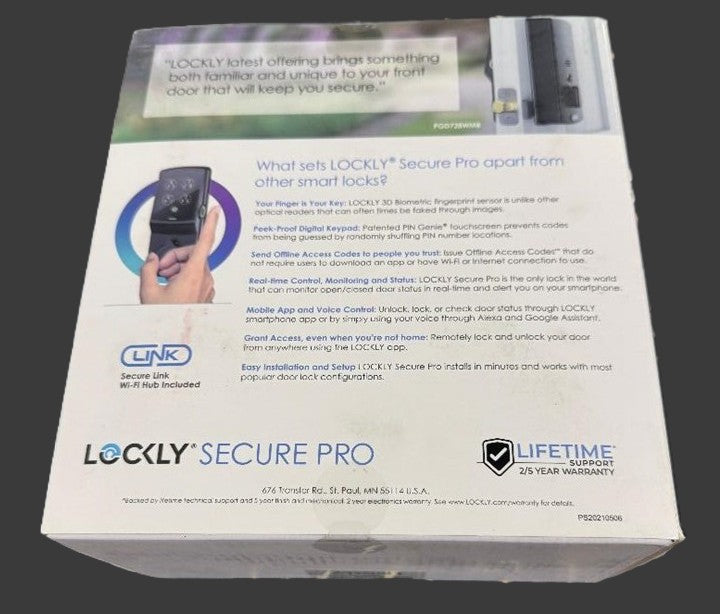 Lockly Secure Pro Digital Keypad Biometric Smart WiFi Deadbolt Door Lock, Black