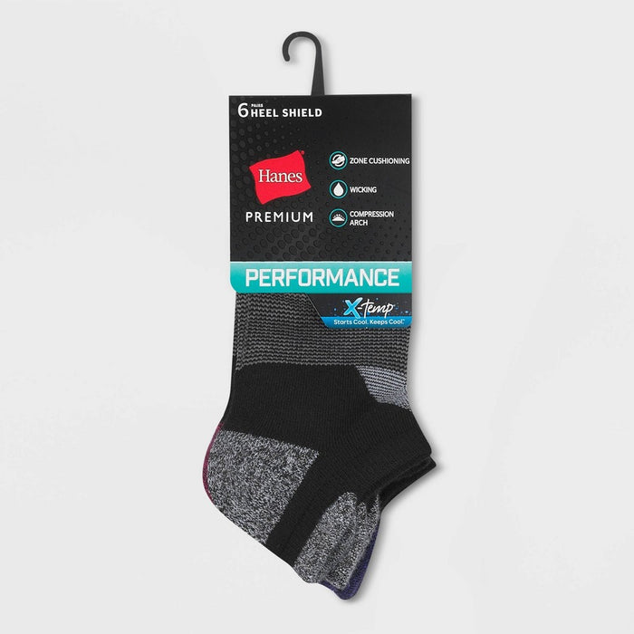 Hanes Performance Women's Cushioned 6pk No Show Tab Athletic Socks - Black 5-9