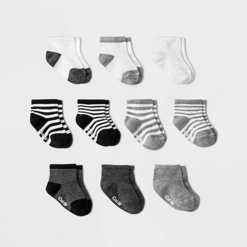 Baby Boys' 10pk Ankle Socks - Cat & Jack Black/Gray 6-12M