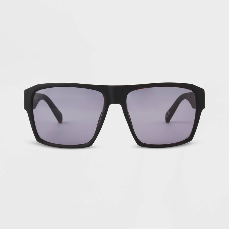 Men's Matte Rubberized Plastic Rectangle Sunglasses - Original Use Black