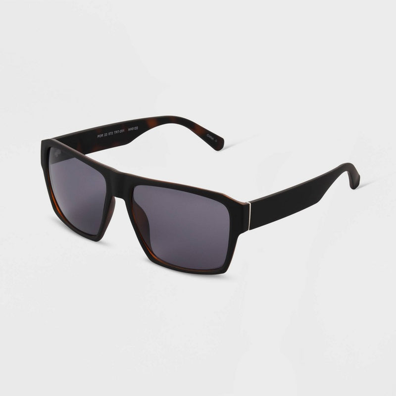 Men's Matte Rubberized Plastic Rectangle Sunglasses - Original Use Black