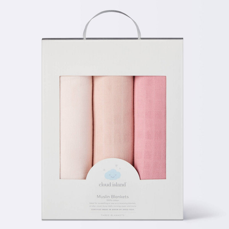 Muslin Swaddle Baby Blanket - Pink Solids - 3pk - Cloud Island