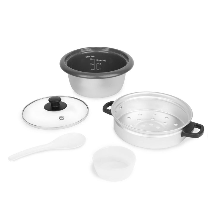 Aroma 6 Cup Rice Cooker with Outer Steam Tray Black: 2 Quart, One-Touch, Nonstick, Automatic Shut-Off, Includes Accessories