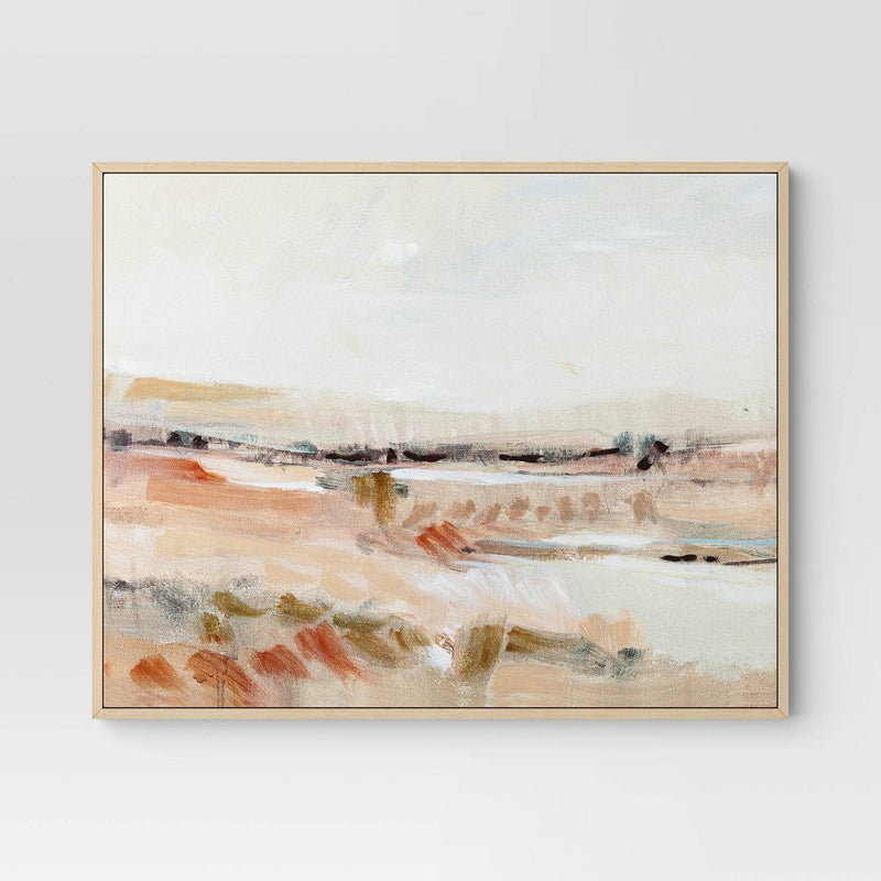 (Set of 2) 24" x 30" Faded Landscape Framed Wall Canvases Natural - Threshold: Polystyrene Frame, Blockprint Art (LOCAL PICKUP ONLY)