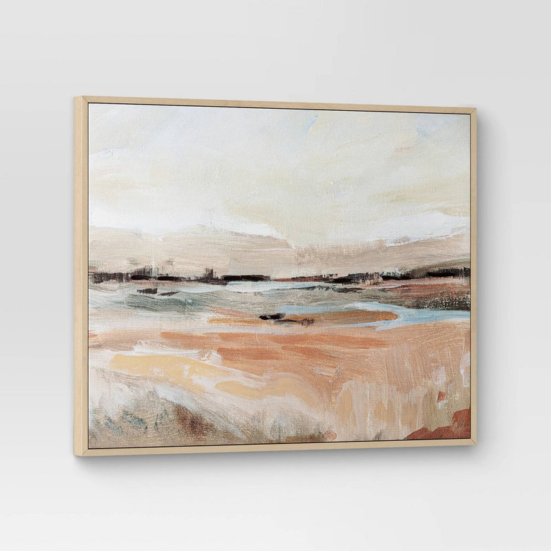 (Set of 2) 24" x 30" Faded Landscape Framed Wall Canvases Natural - Threshold: Polystyrene Frame, Blockprint Art (LOCAL PICKUP ONLY)
