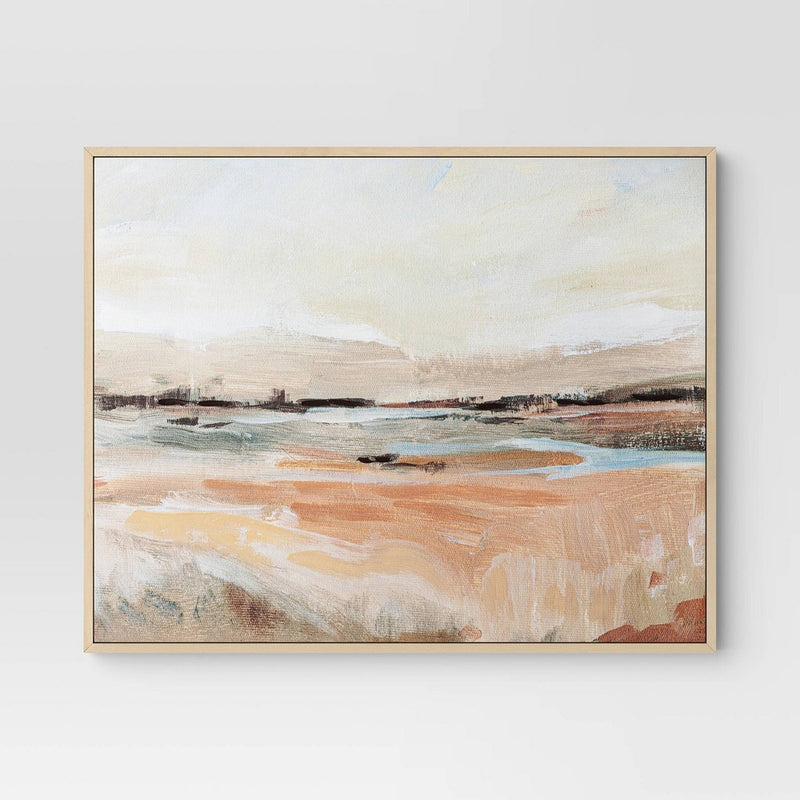 (Set of 2) 24" x 30" Faded Landscape Framed Wall Canvases Natural - Threshold: Polystyrene Frame, Blockprint Art (LOCAL PICKUP ONLY)