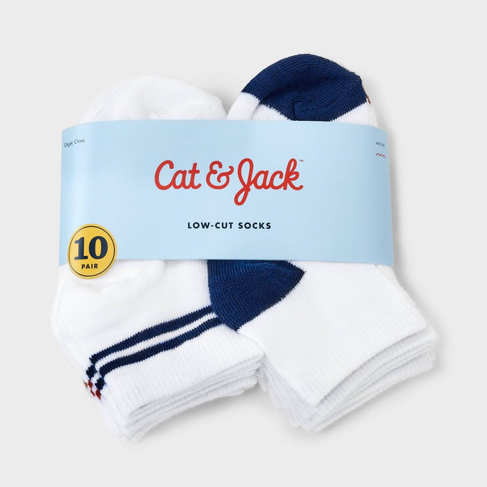 Toddler 10pk Striped Ankle Socks - Cat & Jack 2T-3T