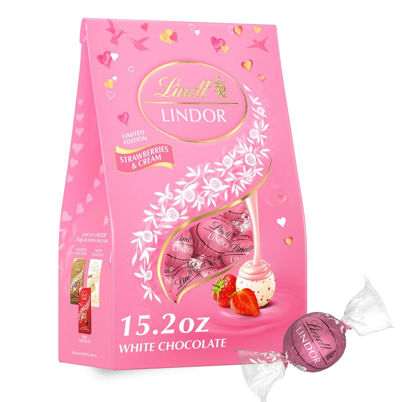 Lindt Lindor Valentine's Strawberries and Cream White Chocolate Truffles - 15.2oz