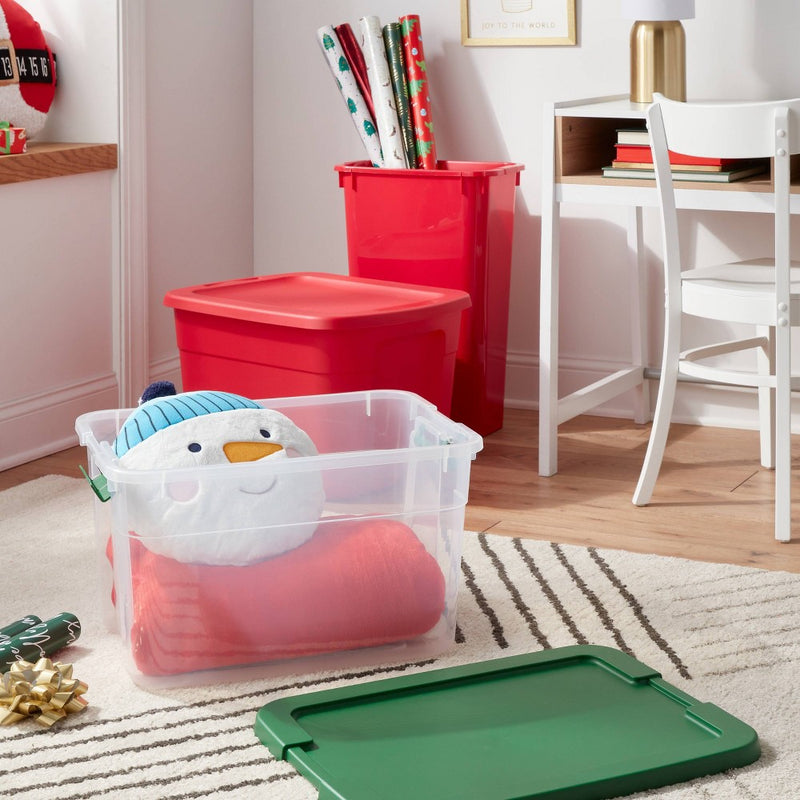 66qt Latching Clear Storage Box - Clear Base Regal Green Lid and Latch - Brightroom: Stackable Plastic Utility Tubs, 66qt Capacity (LOCAL PICKUP ONLY)