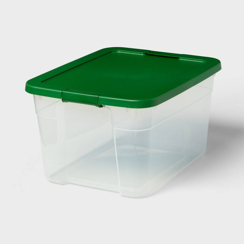 66qt Latching Clear Storage Box - Clear Base Regal Green Lid and Latch - Brightroom: Stackable Plastic Utility Tubs, 66qt Capacity (LOCAL PICKUP ONLY)