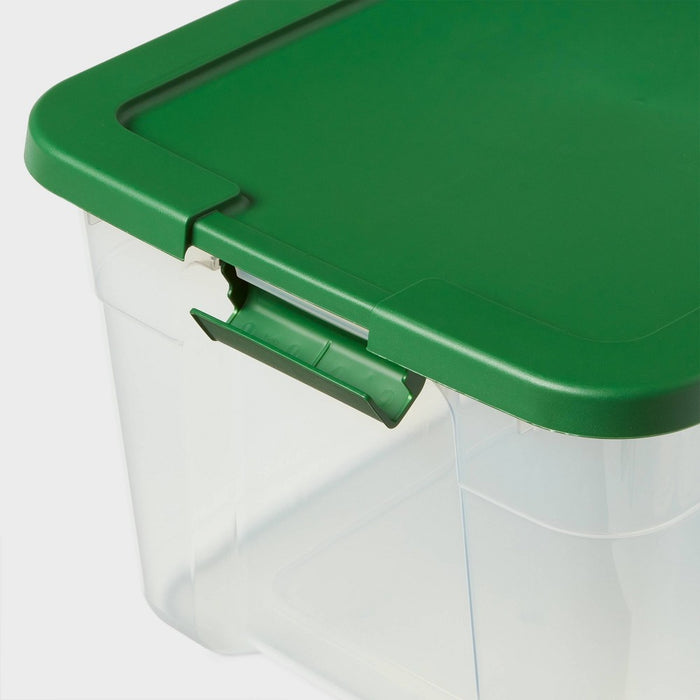66qt Latching Clear Storage Box - Clear Base Regal Green Lid and Latch - Brightroom: Stackable Plastic Utility Tubs, 66qt Capacity