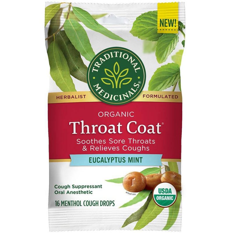 Traditional Medicinals Throat Coat Eucalyptus Mint Lozenges - 16ct