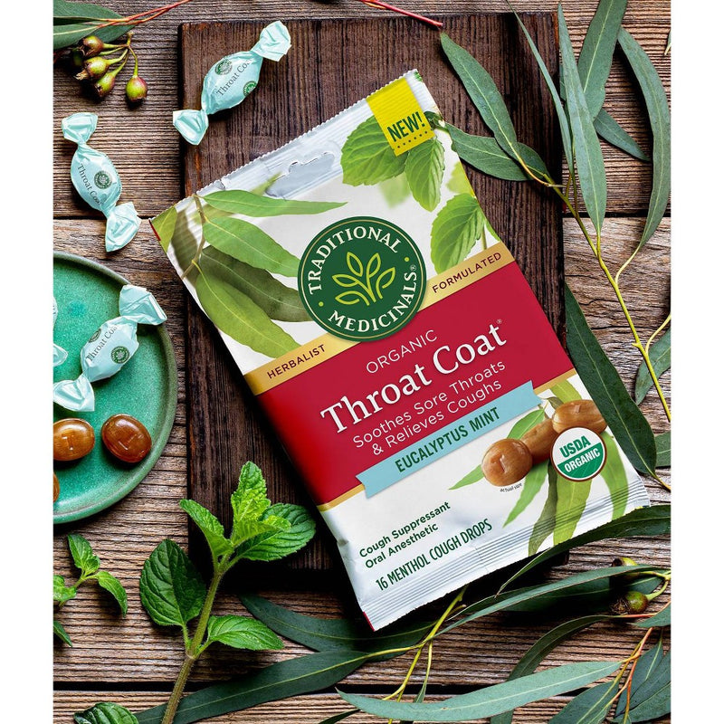 Traditional Medicinals Throat Coat Eucalyptus Mint Lozenges - 16ct
