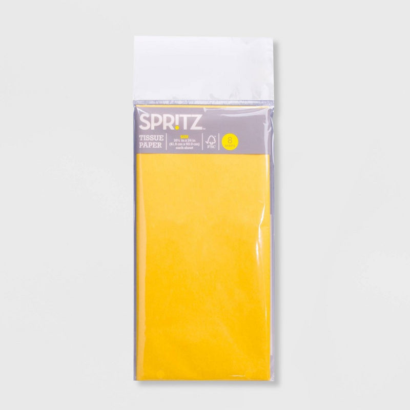 8ct Pegged Tissue Paper Yellow - Spritz: Solid Gift Packaging for All Occasions, Easter, 16.5" x 24"