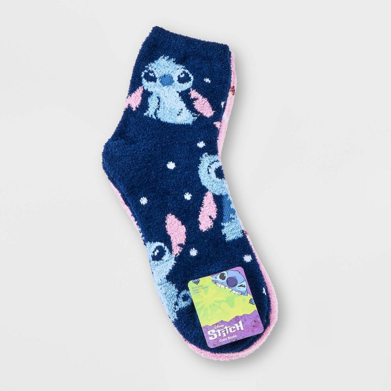 Women's Lilo & Stitch 2pk Cozy Ankle Socks - Navy/Pink 4-10