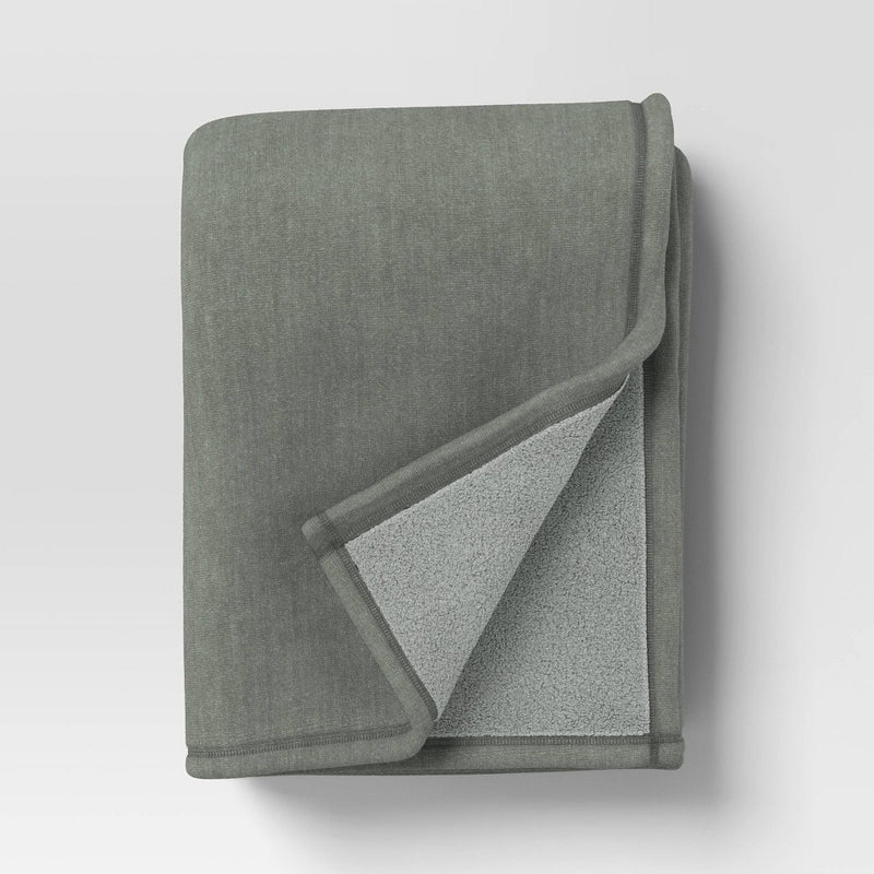 Oversized Casual Chenille Throw with Faux Shearling Reverse Soft Green - Threshold: Lightweight, 50x70, Machine Washable