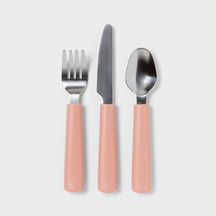 Kids' 3pc Stainless Steel Flatware Set Pink - Pillowfort: BPA-Free Utensils, Dishwasher-Safe, Modern Design