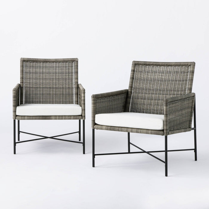 2pc Wicker & Metal X-Frame Outdoor Patio Chairs, Club Chairs Gray - Threshold designed with Studio McGee (LOCAL PICKUP ONLY)