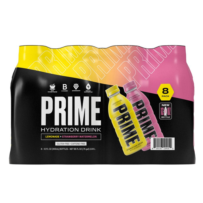 Prime Hydration Duo Pack Lemonade & Strawberry Watermelon Sports Drink - 8pk/12 fl oz Bottles