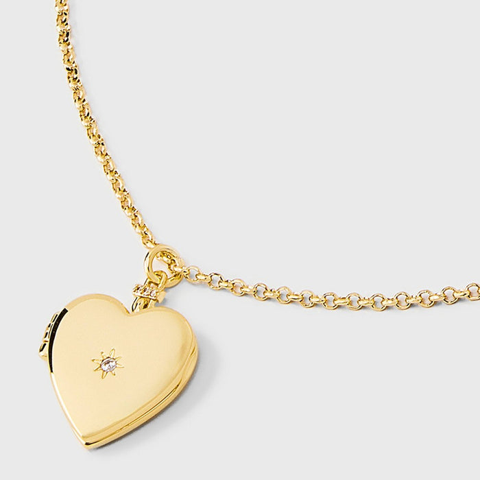 14K Gold Dipped Cubic Zirconia Bezel Heart Locket Pendant Necklace - A New Day Gold