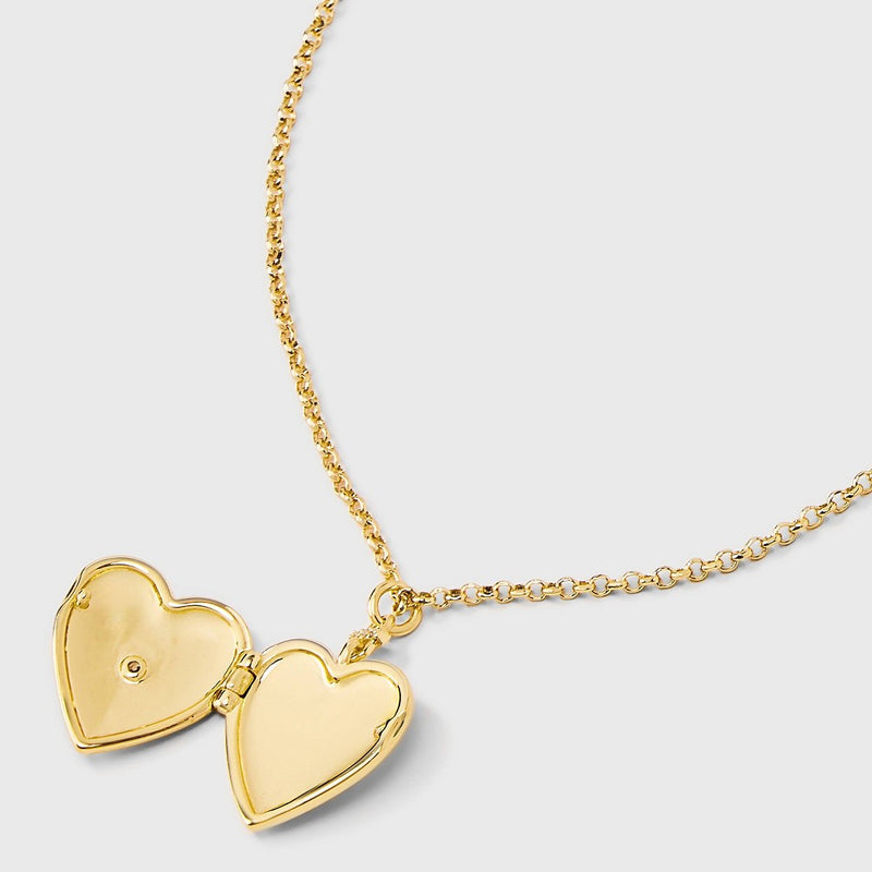 14K Gold Dipped Cubic Zirconia Bezel Heart Locket Pendant Necklace - A New Day Gold