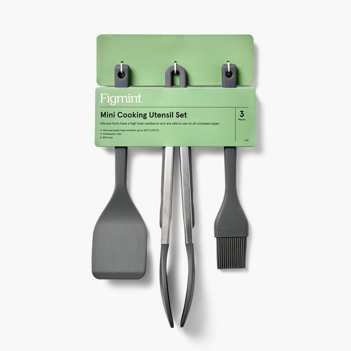 3pc Silicone Mini Turner Basting Brush & Tongs Set Dark Gray - Figmint: Kitchen Gadgets, Dishwasher-Safe Utensils