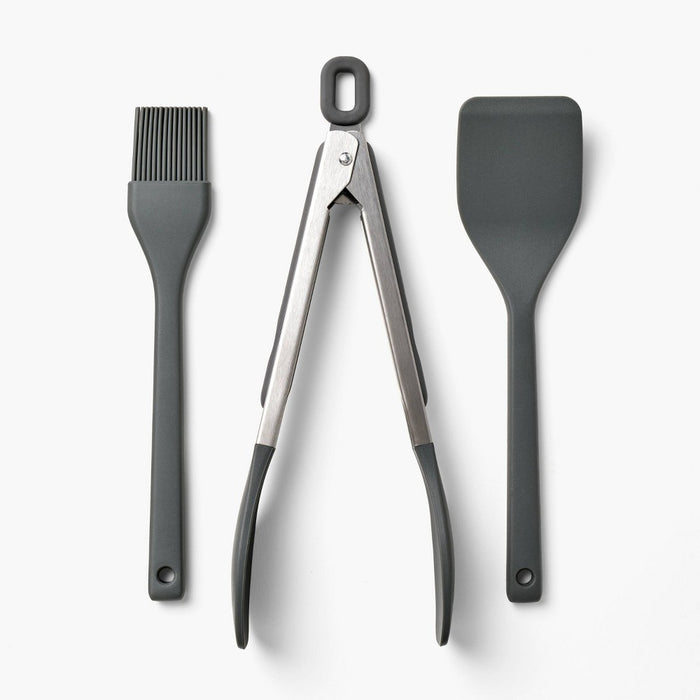 3pc Silicone Mini Turner Basting Brush & Tongs Set Dark Gray - Figmint: Kitchen Gadgets, Dishwasher-Safe Utensils