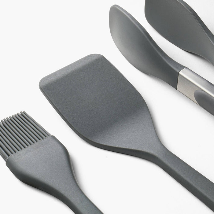 3pc Silicone Mini Turner Basting Brush & Tongs Set Dark Gray - Figmint: Kitchen Gadgets, Dishwasher-Safe Utensils