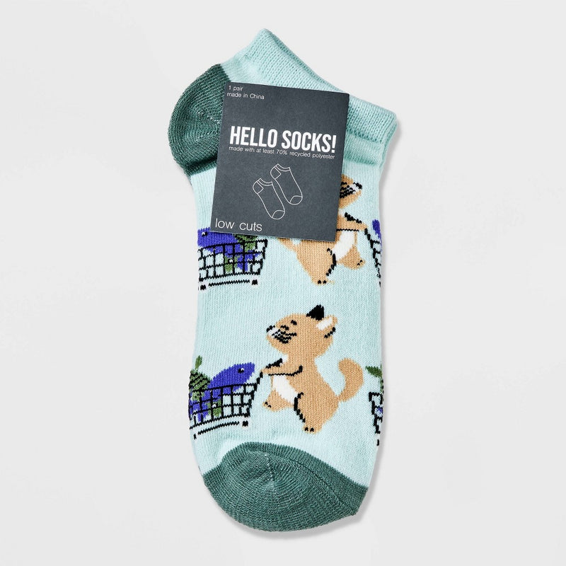 Women's Shopping Cats Low Cut Socks - Aqua 4-10