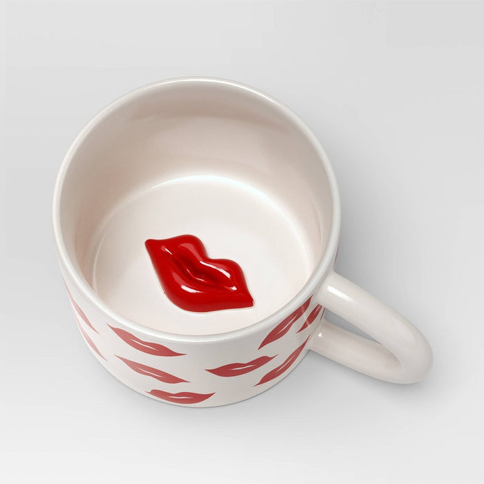 16oz Stoneware Lips Mug - Room Essentials: Cute White Drinkware, Microwave & Dishwasher Safe, Hot/Cold Beverages