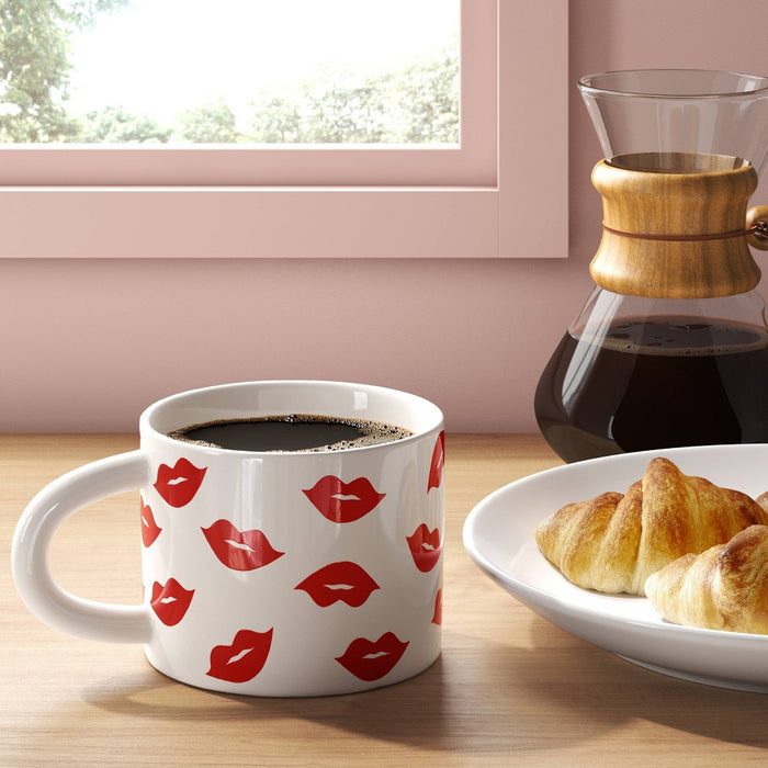 16oz Stoneware Lips Mug - Room Essentials: Cute White Drinkware, Microwave & Dishwasher Safe, Hot/Cold Beverages