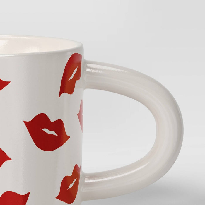16oz Stoneware Lips Mug - Room Essentials: Cute White Drinkware, Microwave & Dishwasher Safe, Hot/Cold Beverages